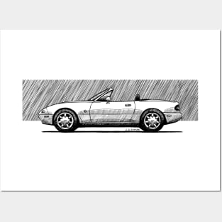 Handmade pen drawing of the Japanese roadster NA Posters and Art